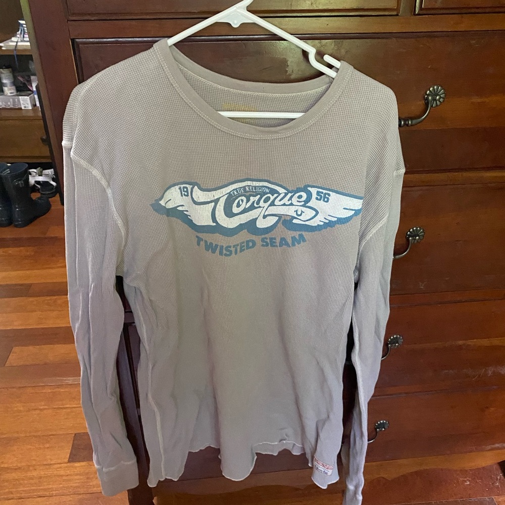 True Religion Gray Long Sleeve Waffle Knit Tee